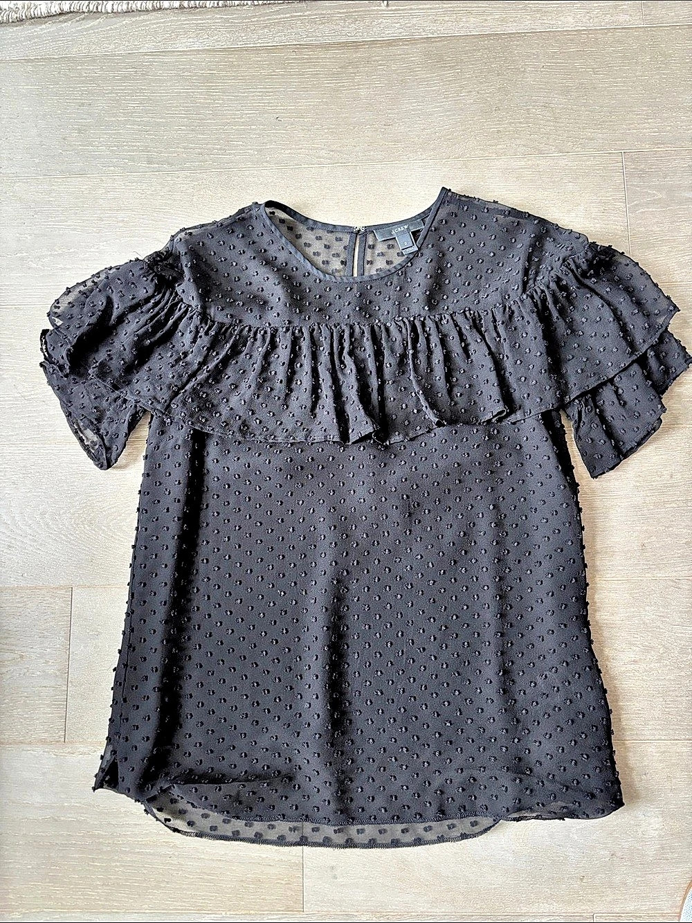 J.Crew Black Silk/Cotton Blend Swiss Dot Ruffle Blouse Size 2